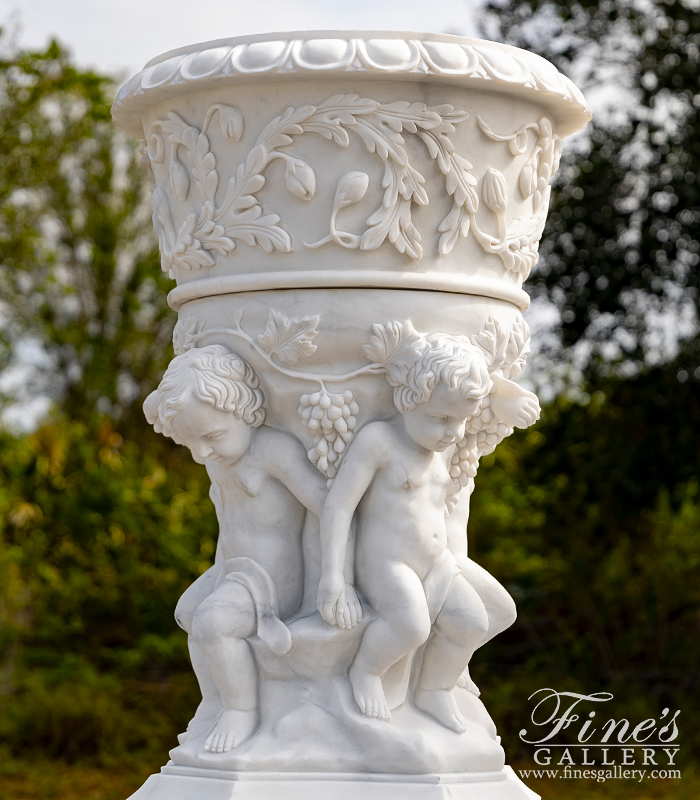 Marble Planters  - Luxurious Italian Marble Cherub Urn Pair  - MP-494